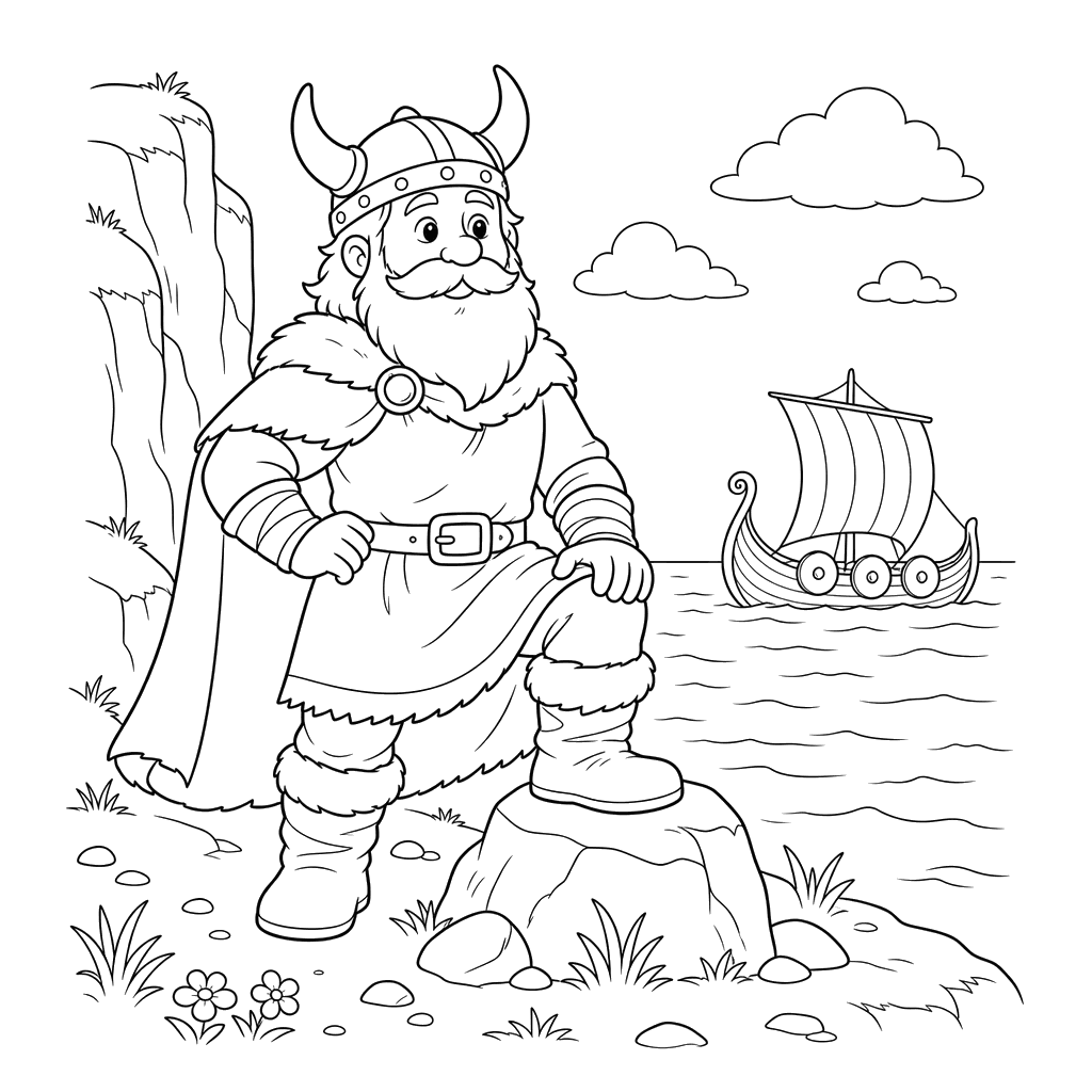 Desenho para colorir: vikingue perto do penhasco