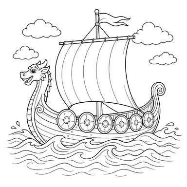 Dibujo para colorear de barco vikingo en las olas