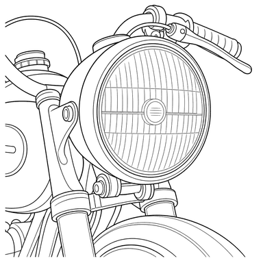 Ausmalbild Oldtimer-Motorradscheinwerfer