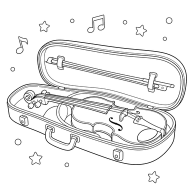 Desenho de Violino no Estojo para Colorir