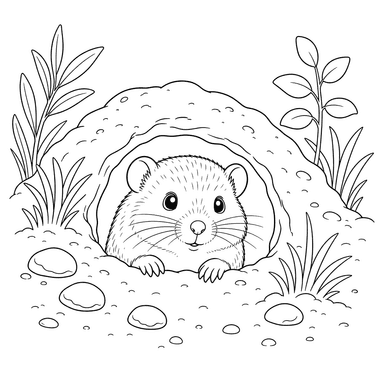 Um rato-do-campo espreitando da toca