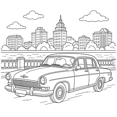 Desenho para colorir: o Volga e edifícios urbanos