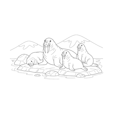 Ausmalbild Walrösser am Strand