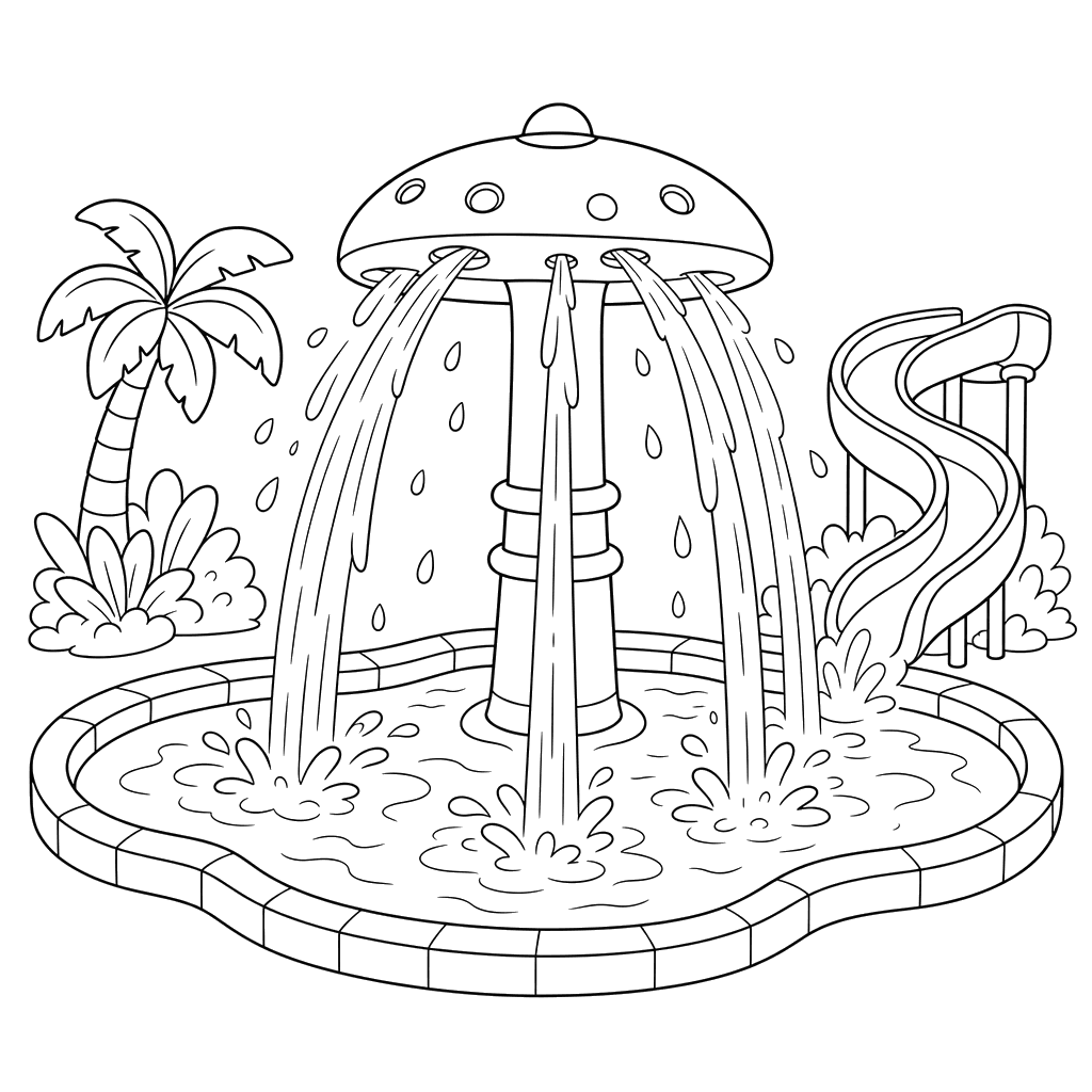 Desenho para colorir: jatos d’água na piscina de um parque aquático