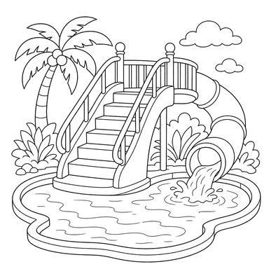 Ausmalbild: Treppe zum Pool im Wasserpark