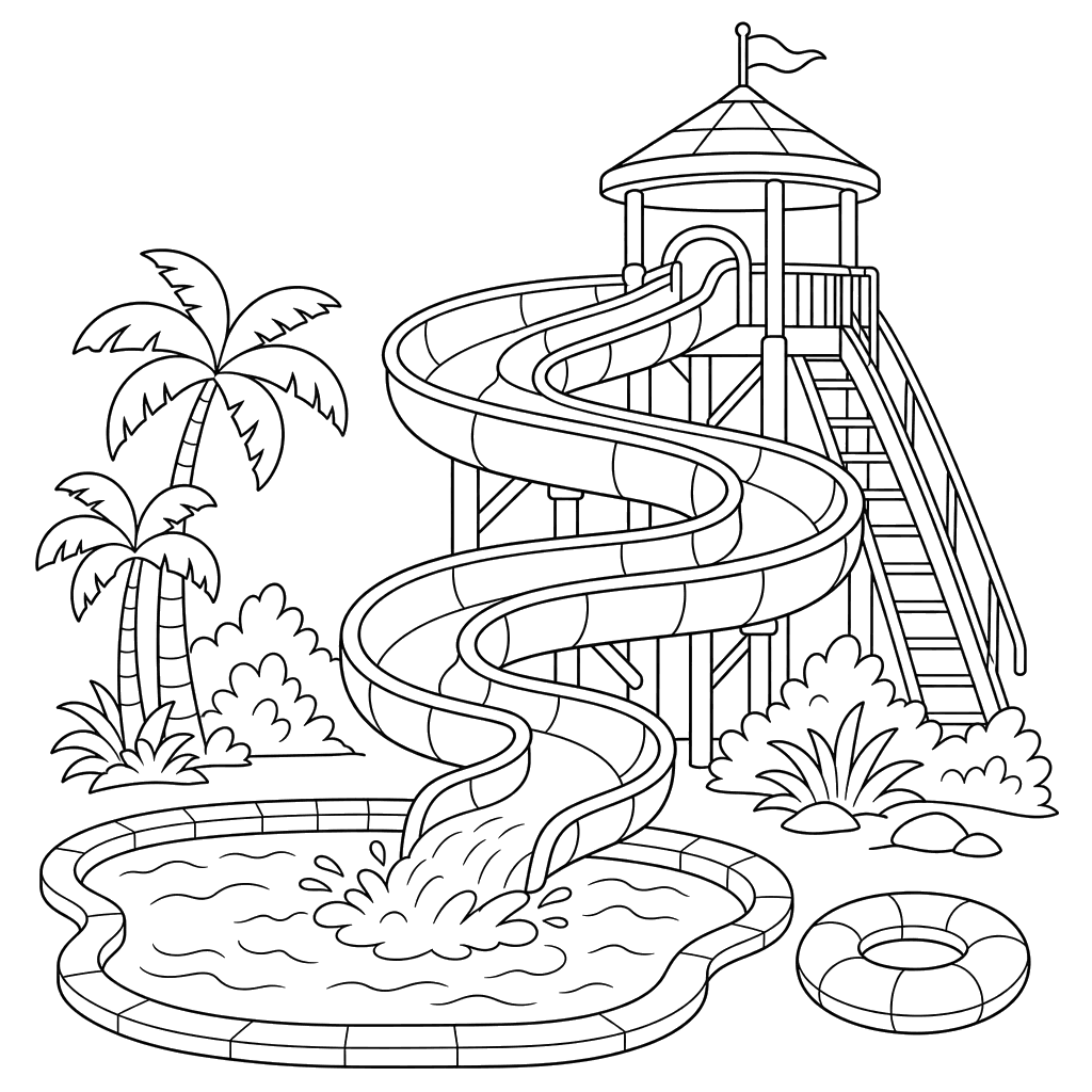 Ausmalbild: Wasserrutsche im Wasserpark