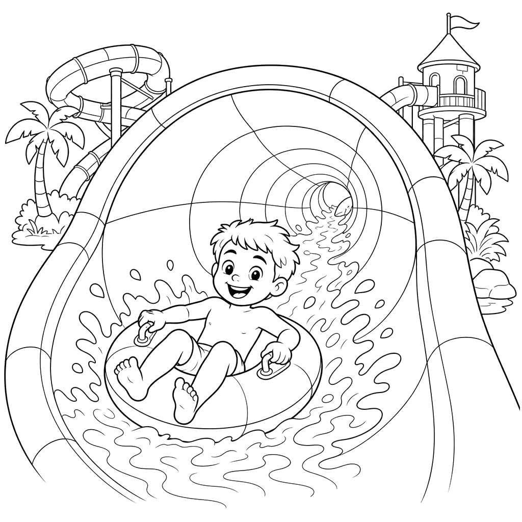 Ausmalbild: Tunnel auf der Wasserrutsche im Aquapark