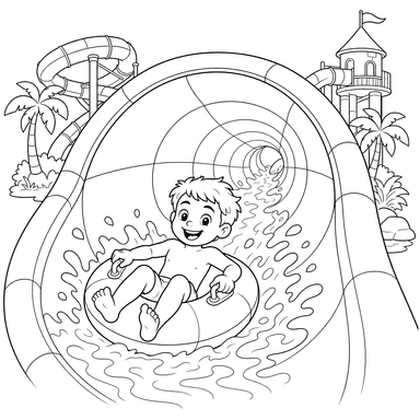 Ausmalbild: Tunnel auf der Wasserrutsche im Aquapark