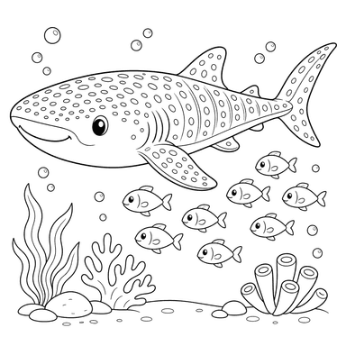 Whale Shark and Fish Coloring Page