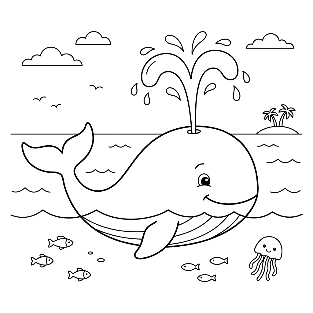Coloriage Baleine qui fait un jet d'eau