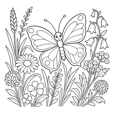 Mariposa blanca en el prado — dibujo para colorear