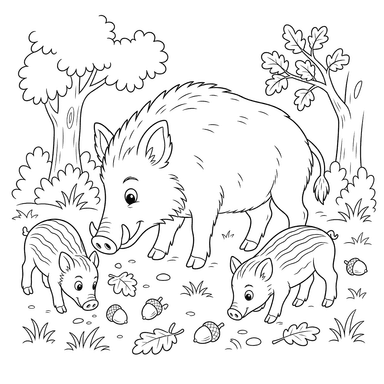 Wild Boar with Piglets