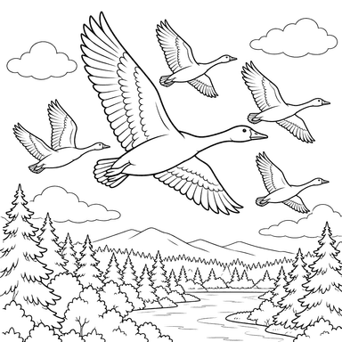Wild Geese Flying Over Forest
