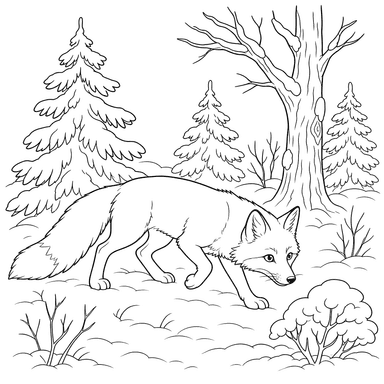 Renard chassant dans la forêt d'hiver