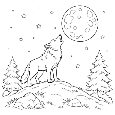 Wolf heult den Mond an Ausmalbild