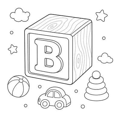 Letter B Wooden Toy Block Coloring Page
