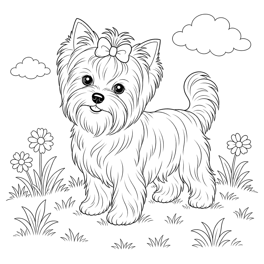 Desenho para colorir: Yorkshire Terrier na grama