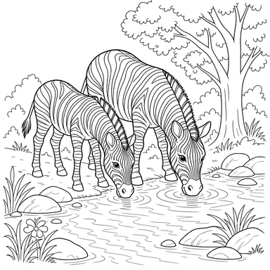 Dibujo para colorear de Cebras en el Arroyo