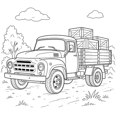 Ausmalbild: ZIL‑Lkw transportiert Kisten