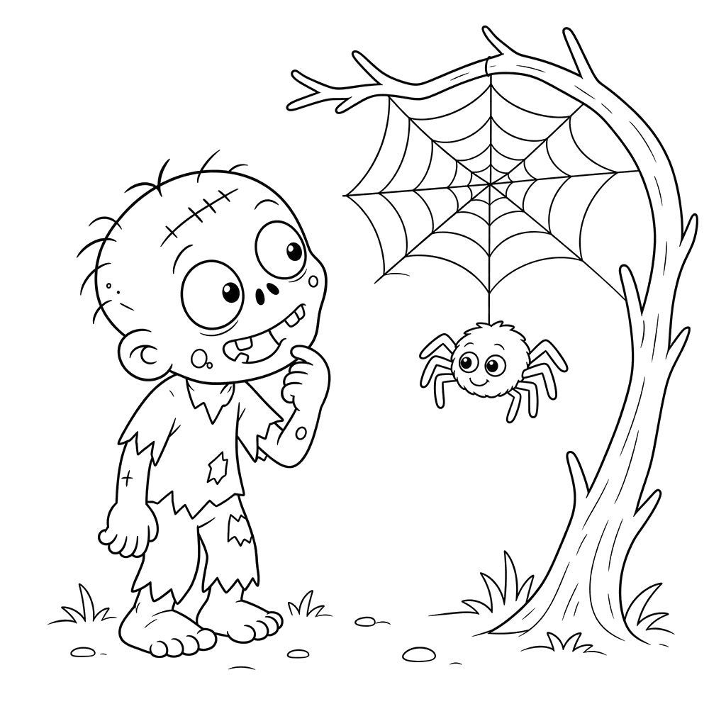 Coloriage Zombie et petite araignée