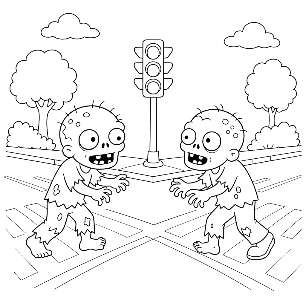 Coloriage Zombies sympathiques au croisement