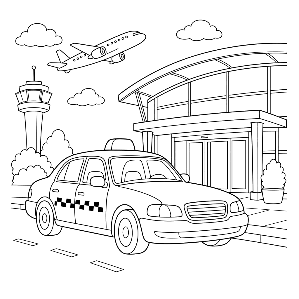 Coloriage Taxi à l'Aéroport