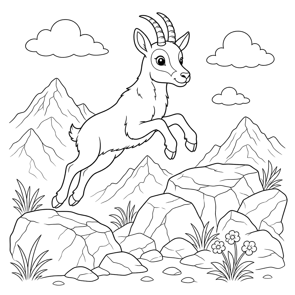 Dibujo para colorear de Gamo Alpino saltando