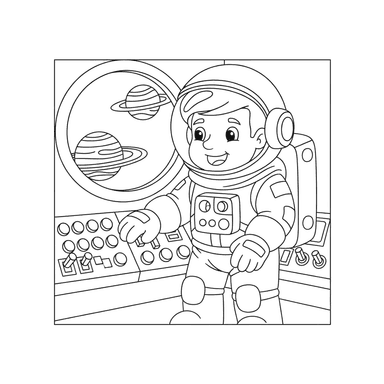 Dibujo para Colorear: Astronauta en Estación Espacial