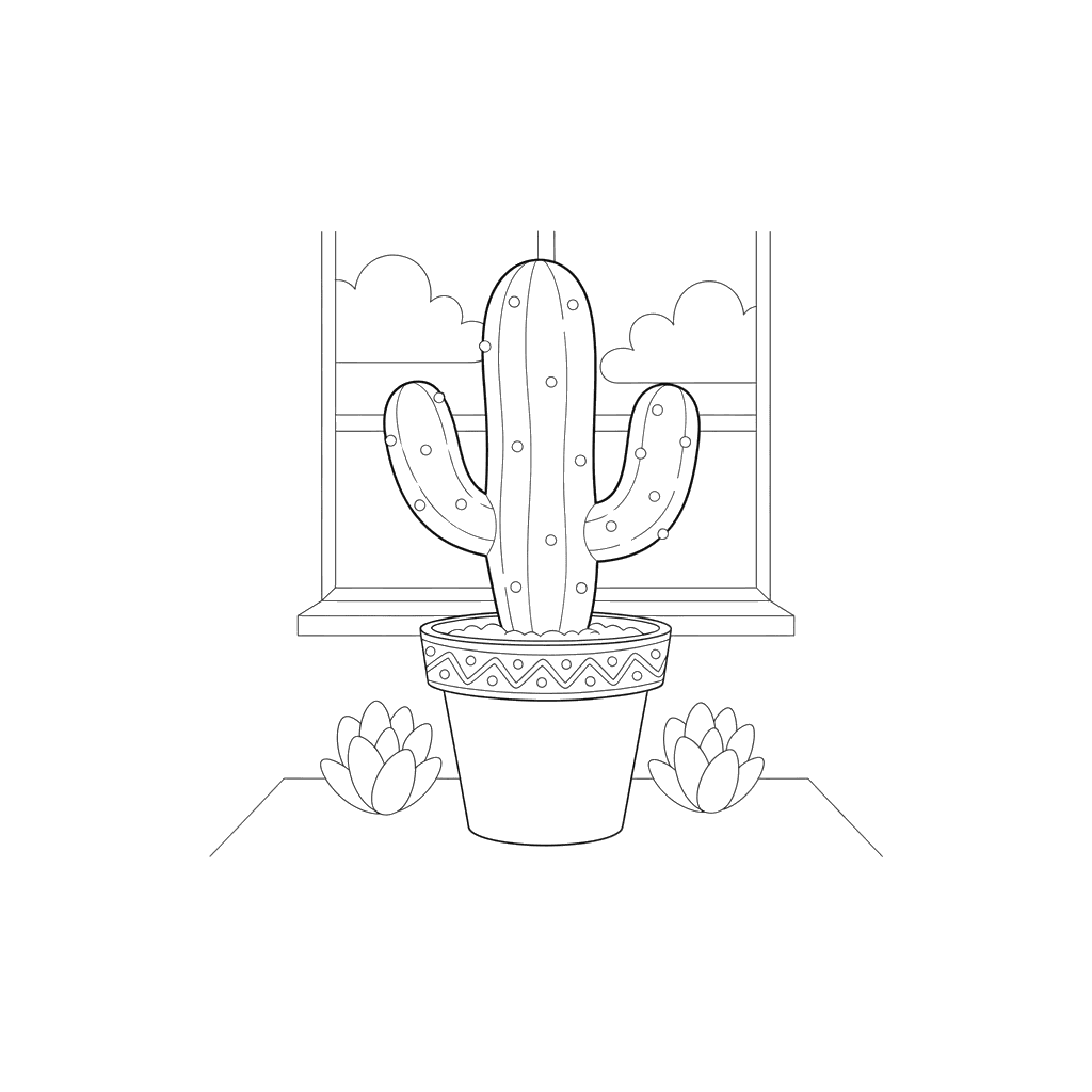 Coloriage Cactus en Pot