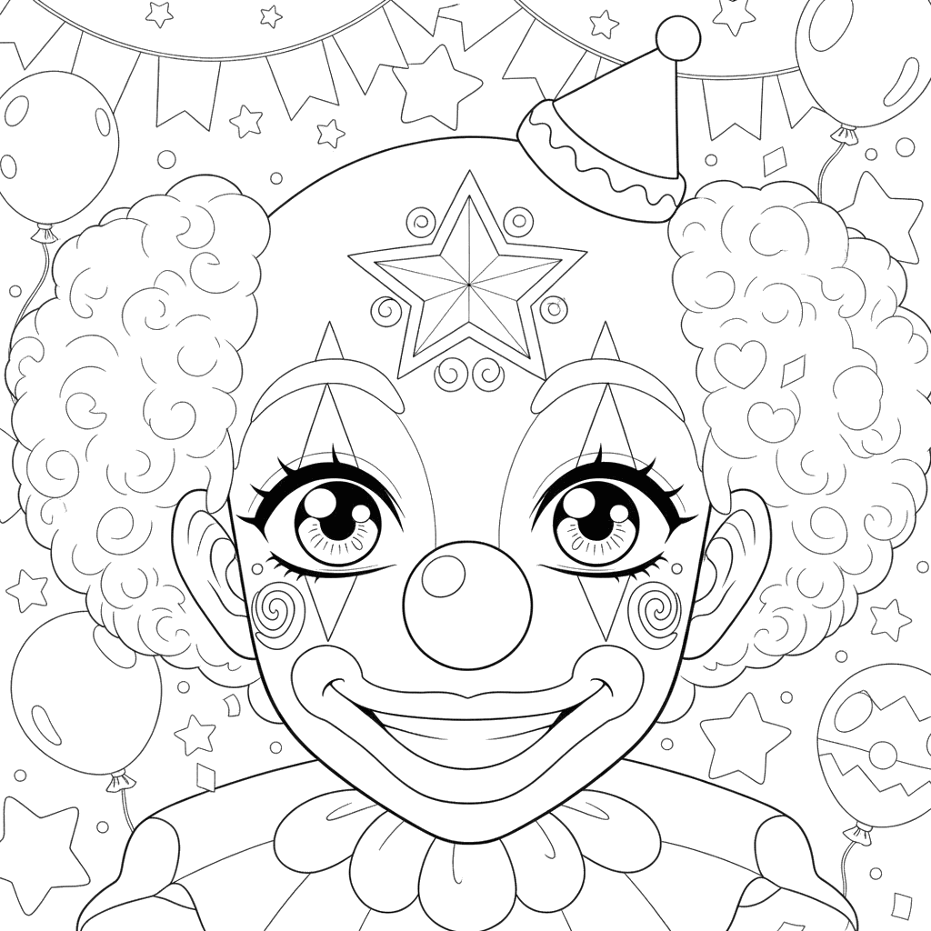 Clown Face with Makeup Coloring Page