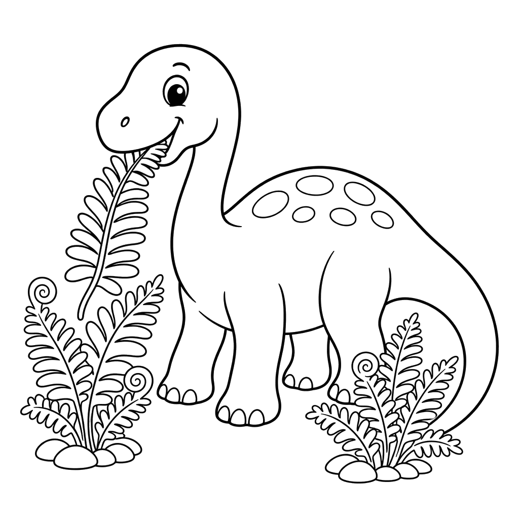 Dinossauro comendo samambaias — página para colorir