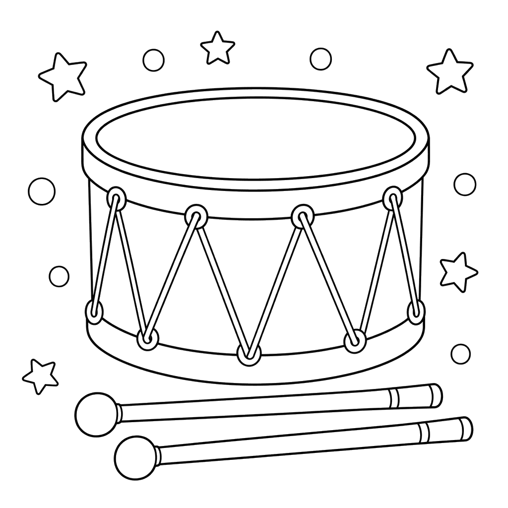 Desenho de Tambor e Baquetas para Colorir