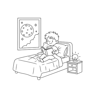 Lecture du Soir: Enfant au Lit avec un Livre