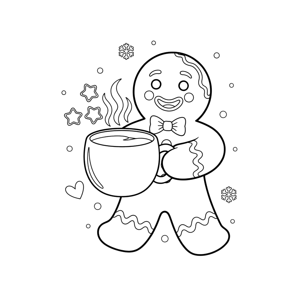 Ausmalbild Lebkuchenmann mit Tasse Milch