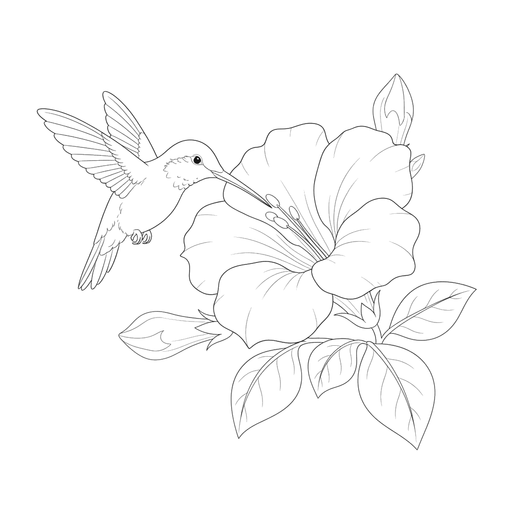 Kolibri am Blume Ausmalbild