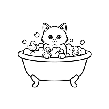 Раскраска Котёнок в Пенной Ванне