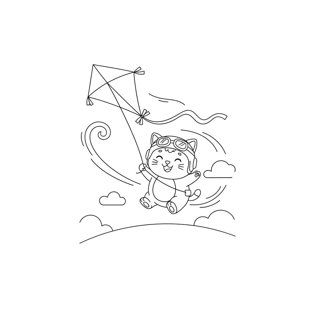 Gatinho com pipa para colorir