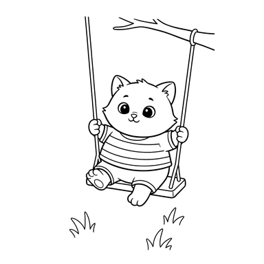 Kitten on a Swing Coloring Page