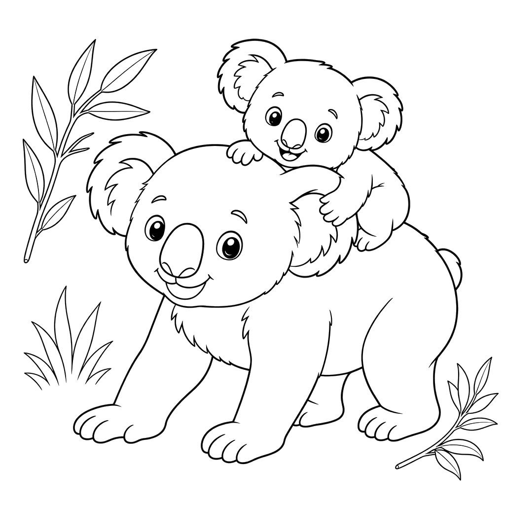 Bebé Koala en la Espalda de su Mamá