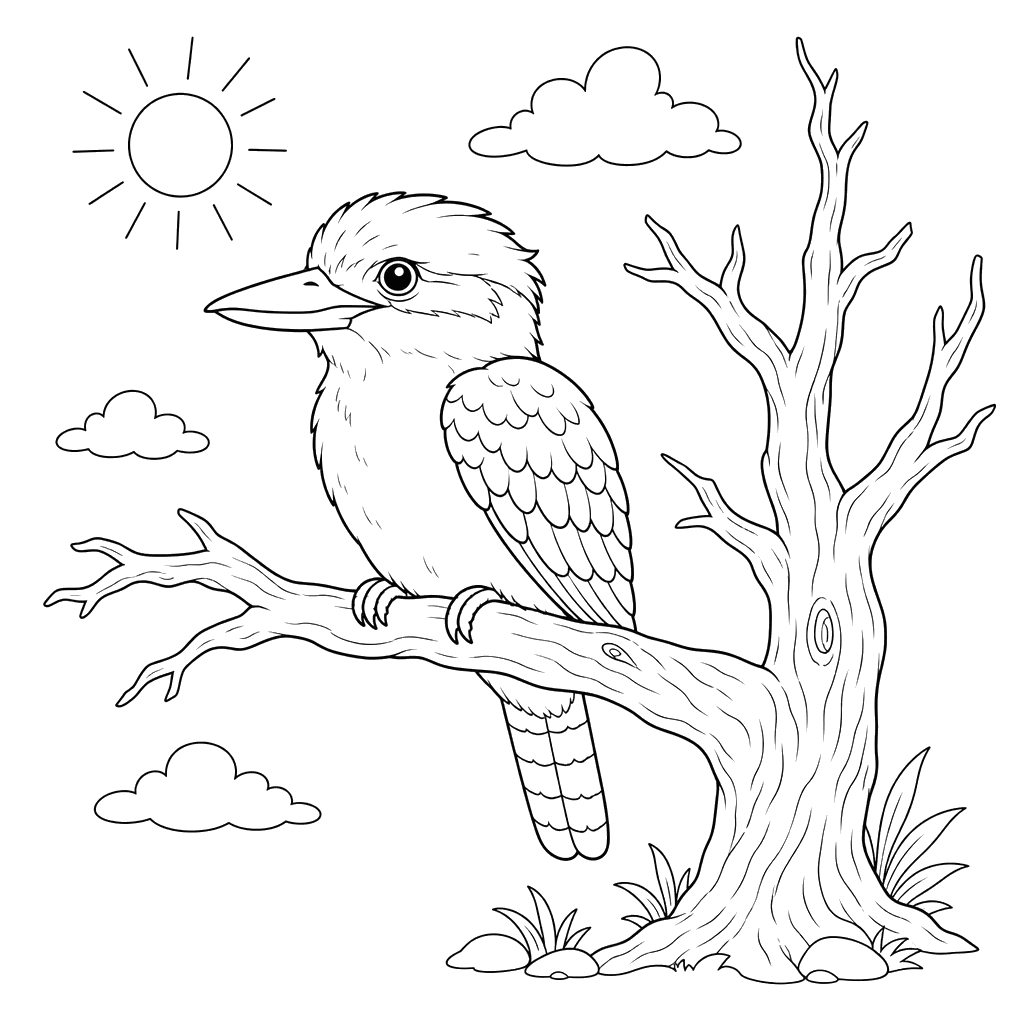 Dibujo para colorear de Cucaburra en una rama