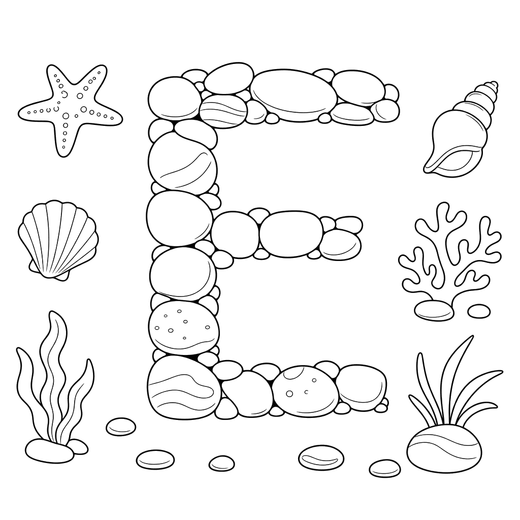 Coloriage Lettre E en Galets