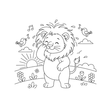 Coloriage Lion Toilette Matinale