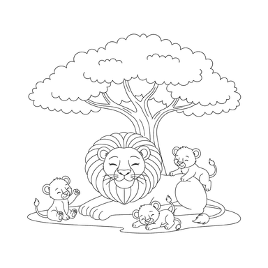 Coloriage Lionne et Lionceaux