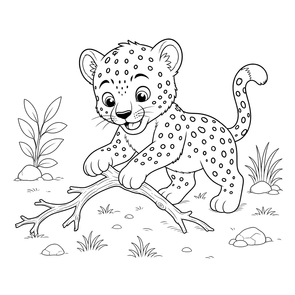 Little Cheetah Playing with a Branch