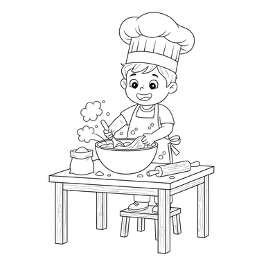Coloriage Petit Chef Pétrissant la Pâte