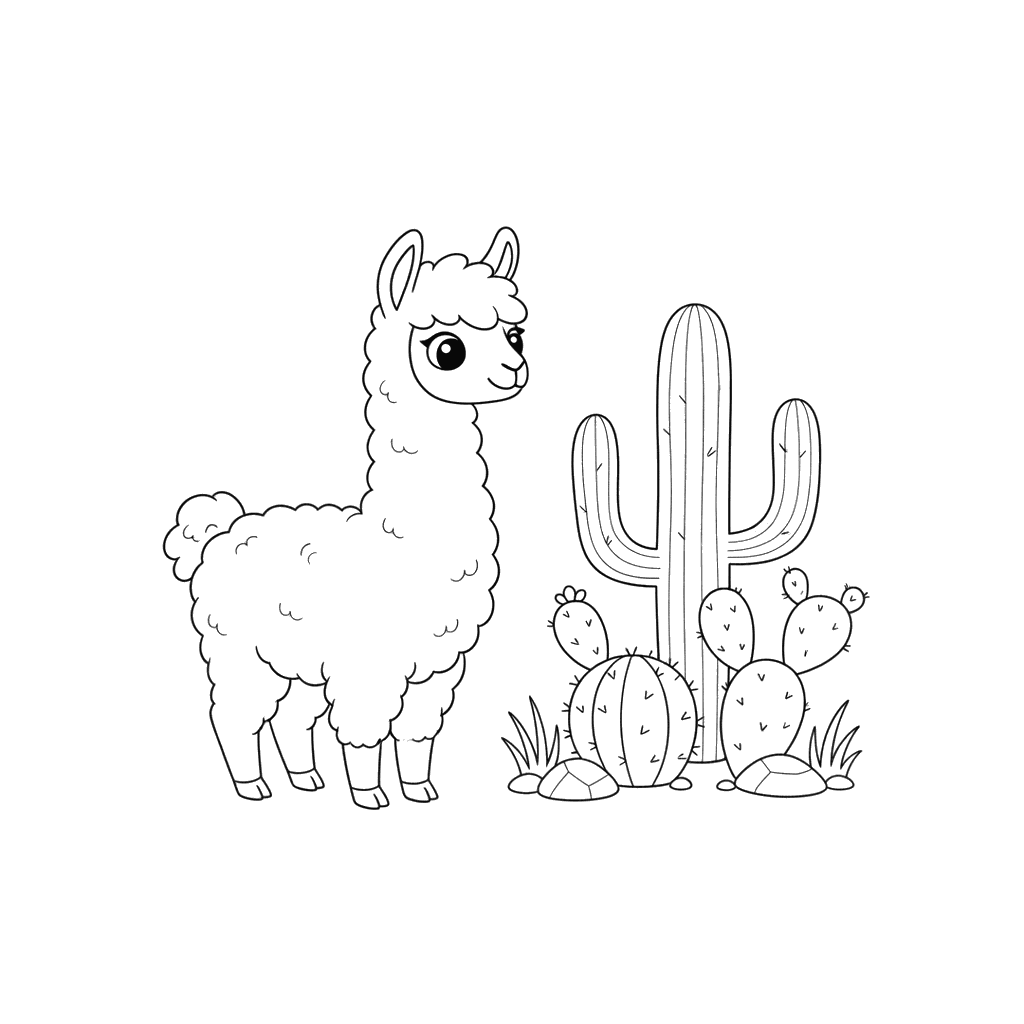 Coloriage Lama et Cactus