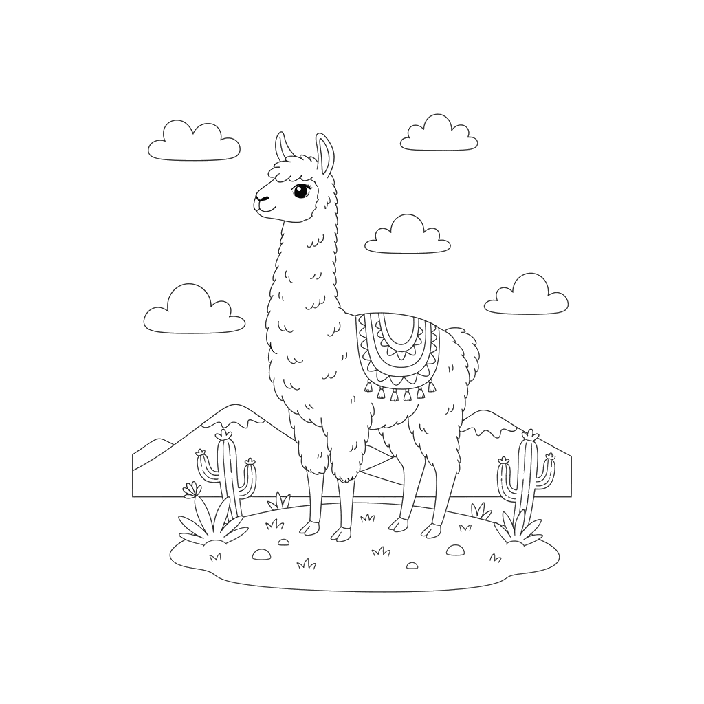Coloriage Lama regardant au loin