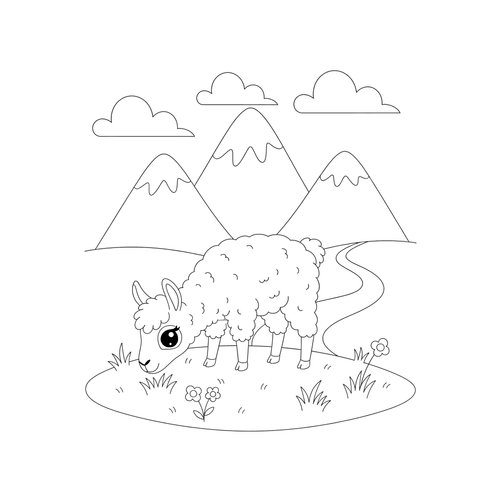Coloriage Lama dans les Montagnes