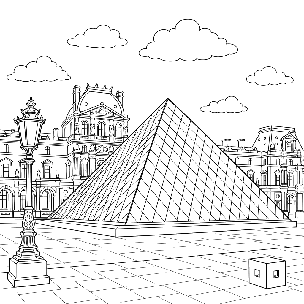 Dibujo para colorear de la Pirámide del Louvre