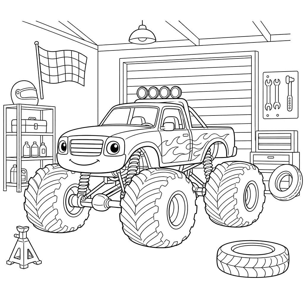 Coloriage Monster Truck dans le Garage
